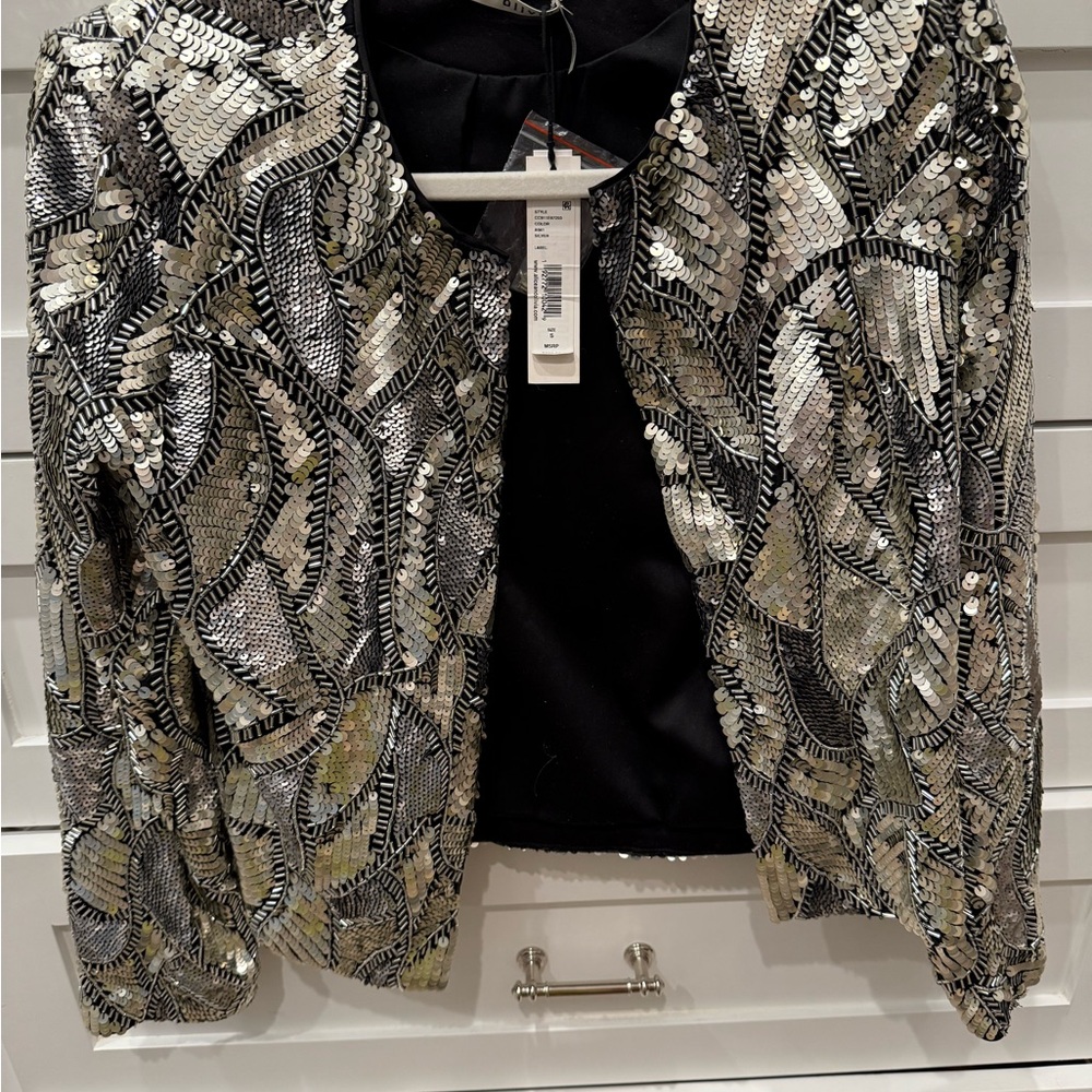 Alice + Olivia Black and Silver cropped jacket with sequins